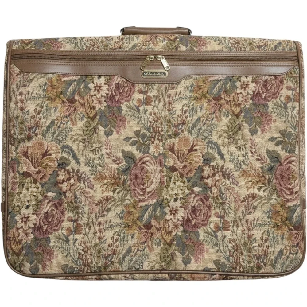 Jaguar Floral Tapestry Garment Bag Vintage Travel Suit Dress Carrier Multicolor
